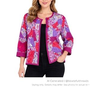 Boutique Quilted Patchwork Jacket M Purple Red Ladies Who Lunch